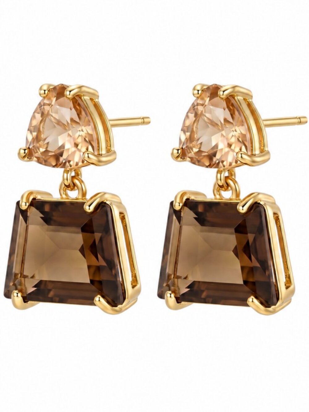 Brown crystal earrings, champagne gemstone dangle drops, lightweight nude jewelr